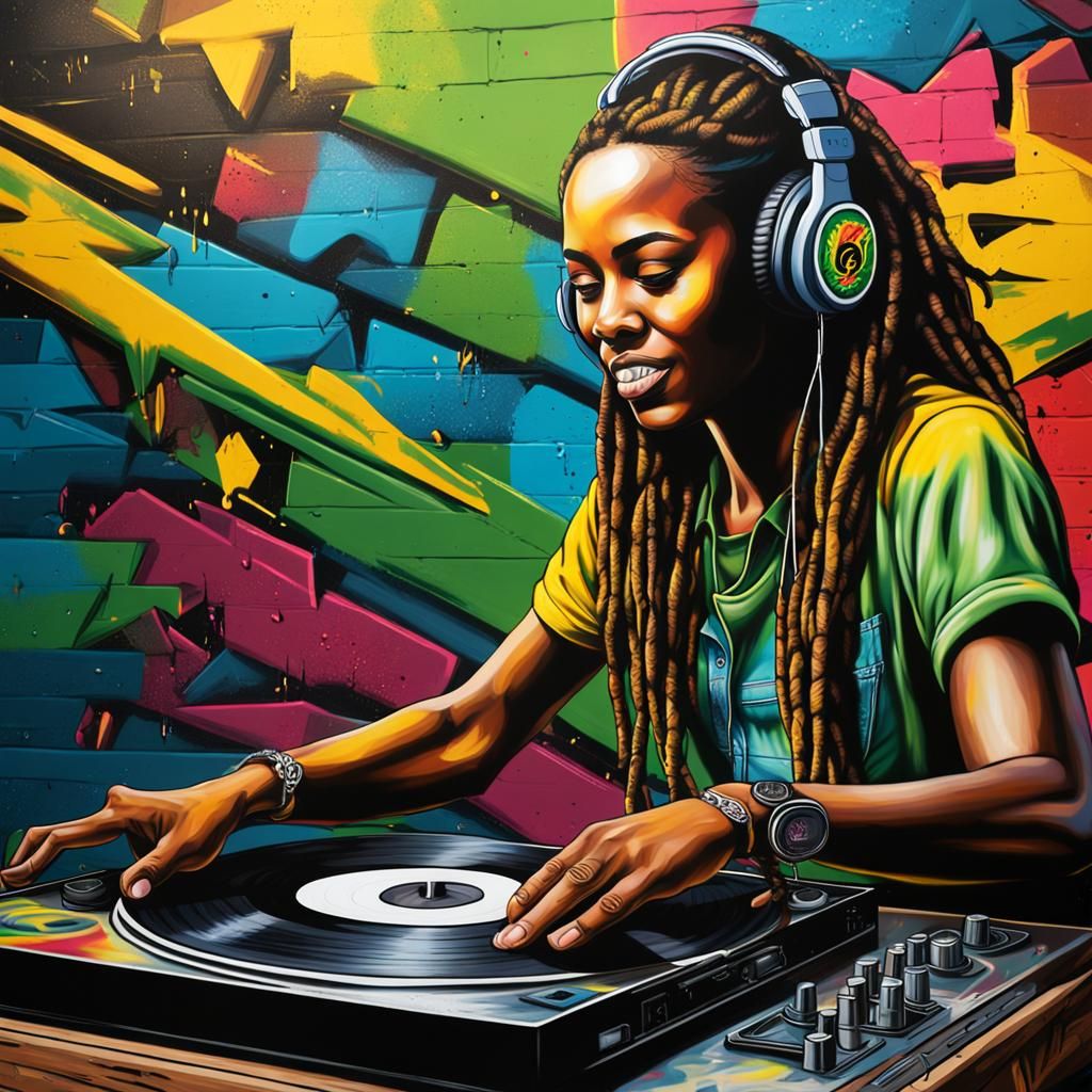Reggae Girl DJ Graffiti Art on Jamaican Shack