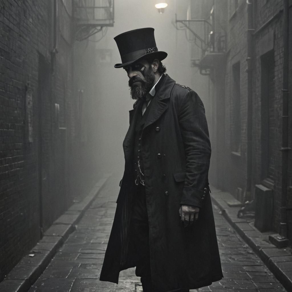 Steampunk Man with Eye Patch in Foggy Alleyway