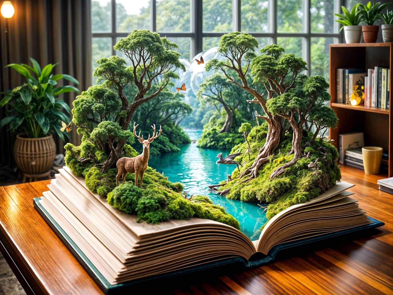 Whimsical Pop-Up Book Scene with Nature