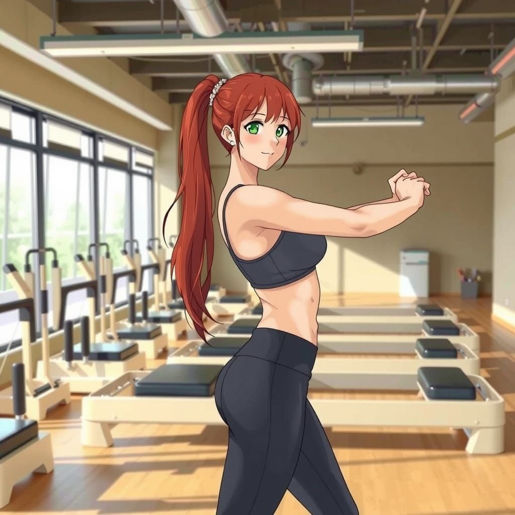 A Petite Japanese Woman Stretches in a Hyper-Realistic Pilat...