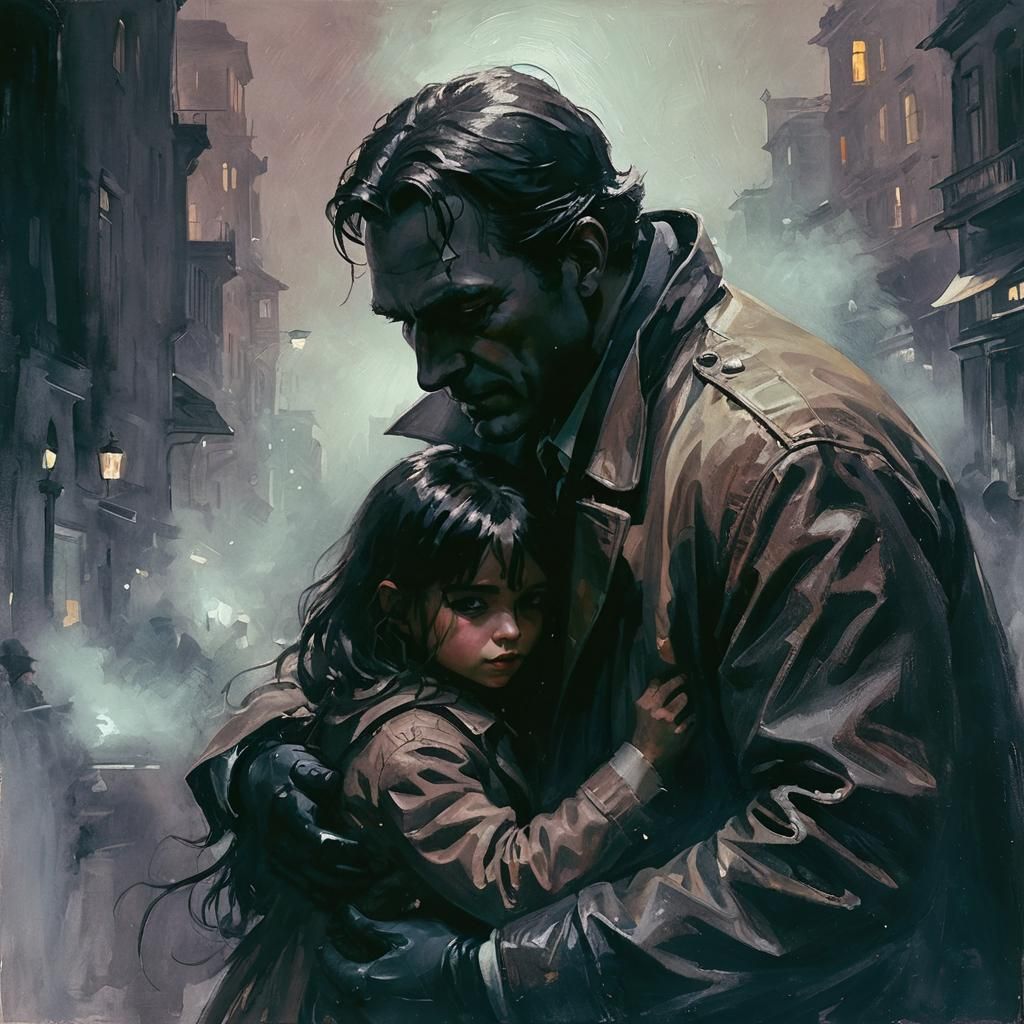 Noir Detective Rescues Girl in Dark Painting