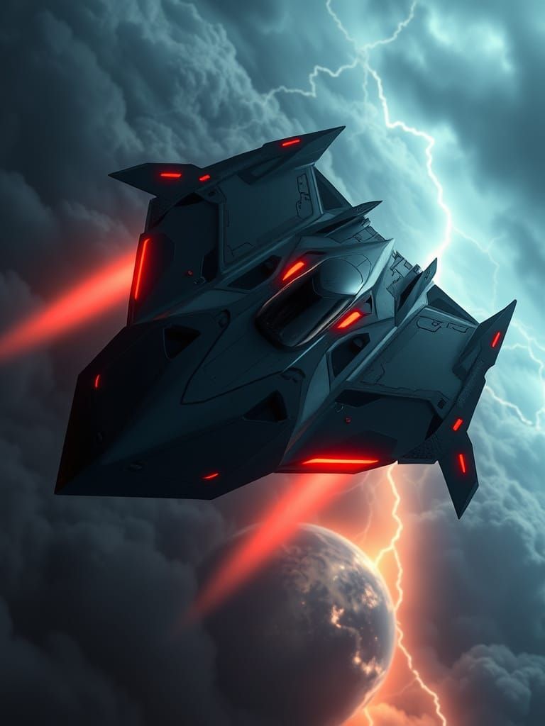 Futuristic Obsidian Stealth Fighter in CG Style