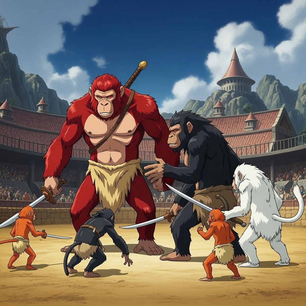 Apefolk Gladiators in Cinematic Anime Style