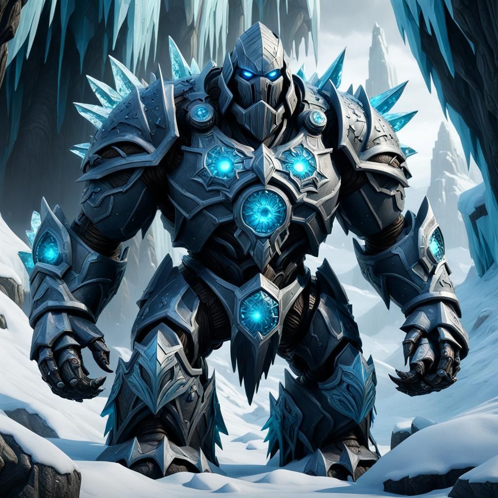 An ice golem, sculpted , a work of art, detailed matte paint...