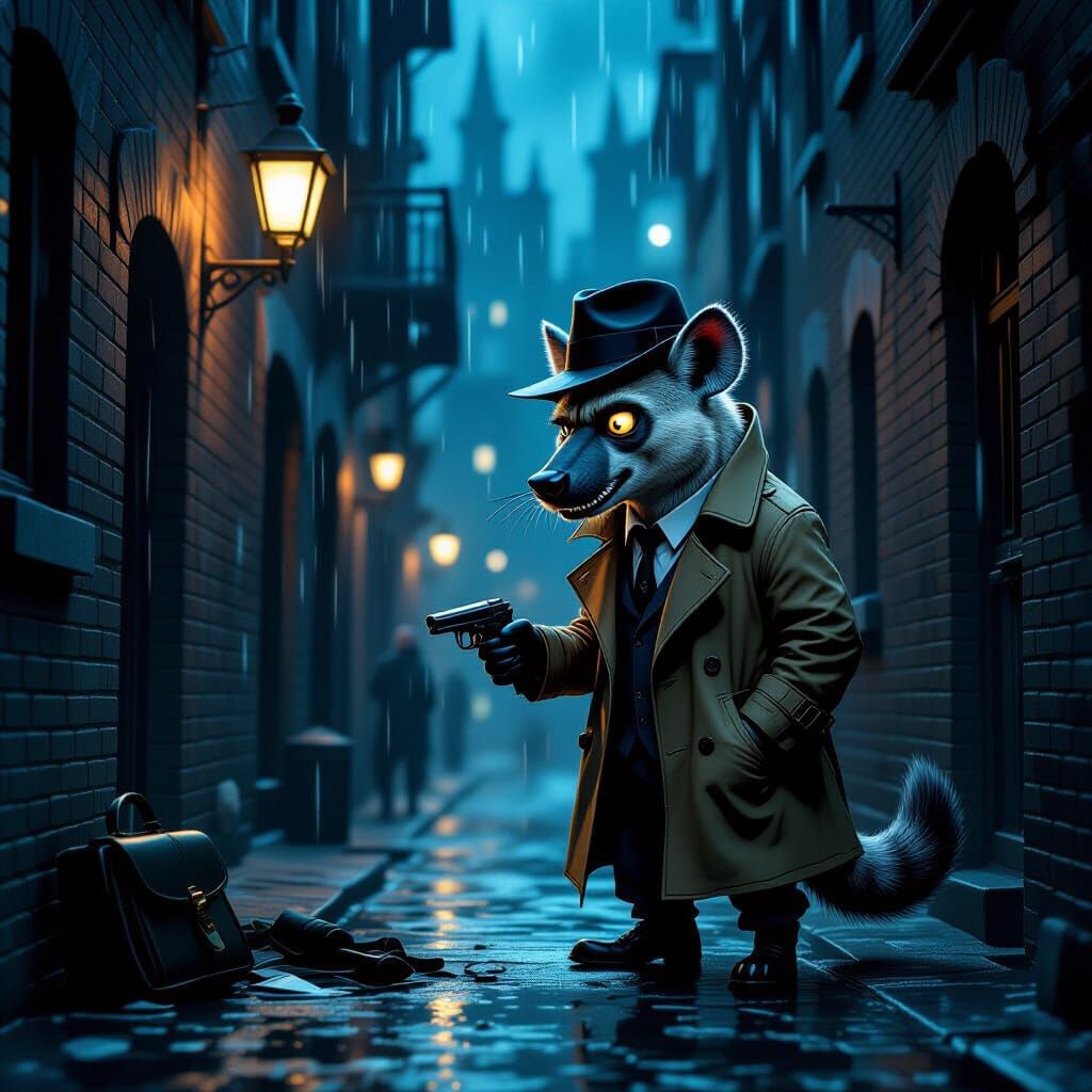 Hyena Detective Investigates Noir Alley Scene
