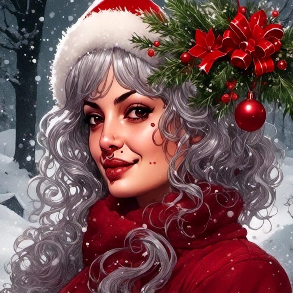 Gothic Rococo Christmas Portrait in Pinup Style