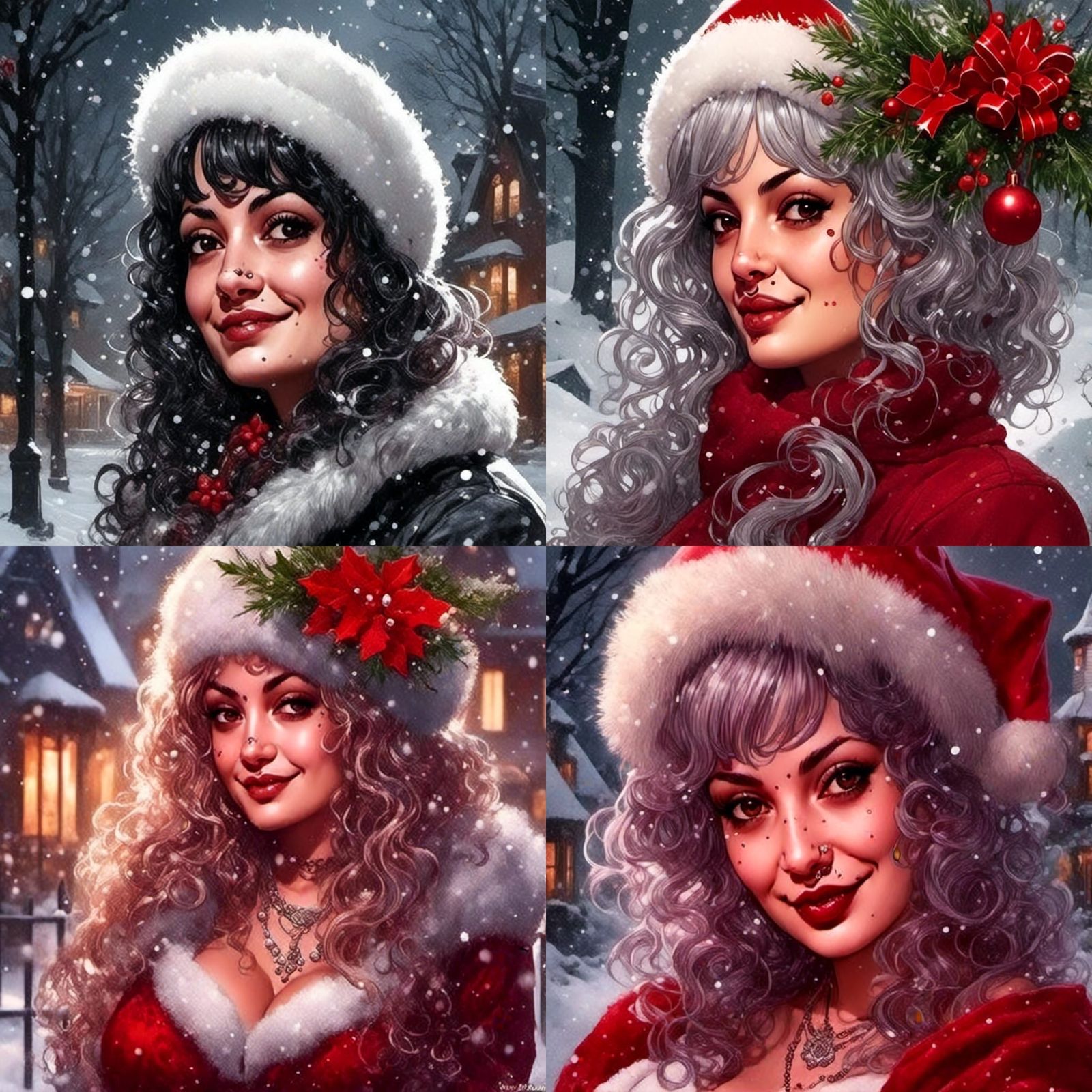Gothic Rococo Christmas Portrait in 1950s Pinup Style