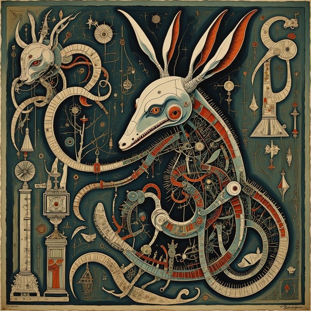 Steampunk Engine in Industrial Futurism Style