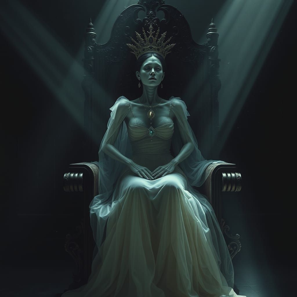 Ghost Queen on Throne in Ethereal Light