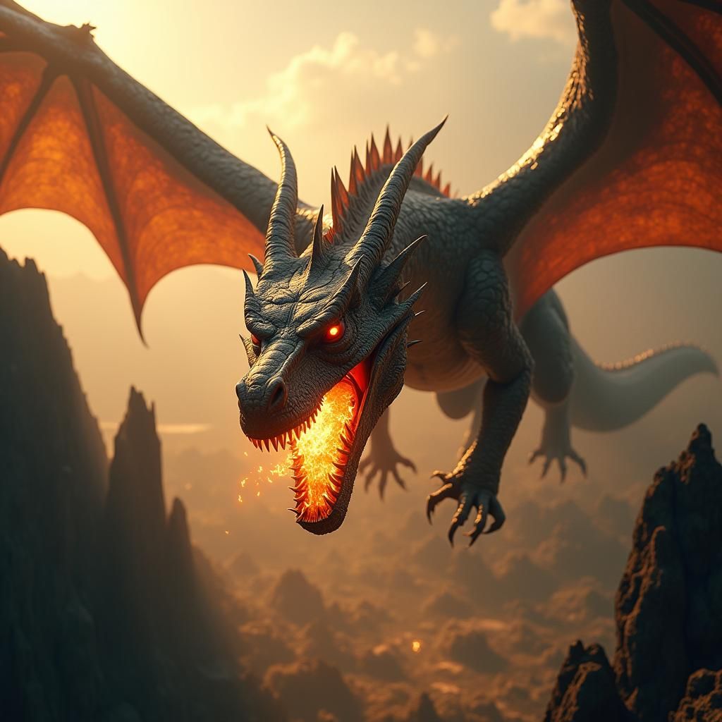 Dramatic Dragon Breathing Fire in Cinematic Style