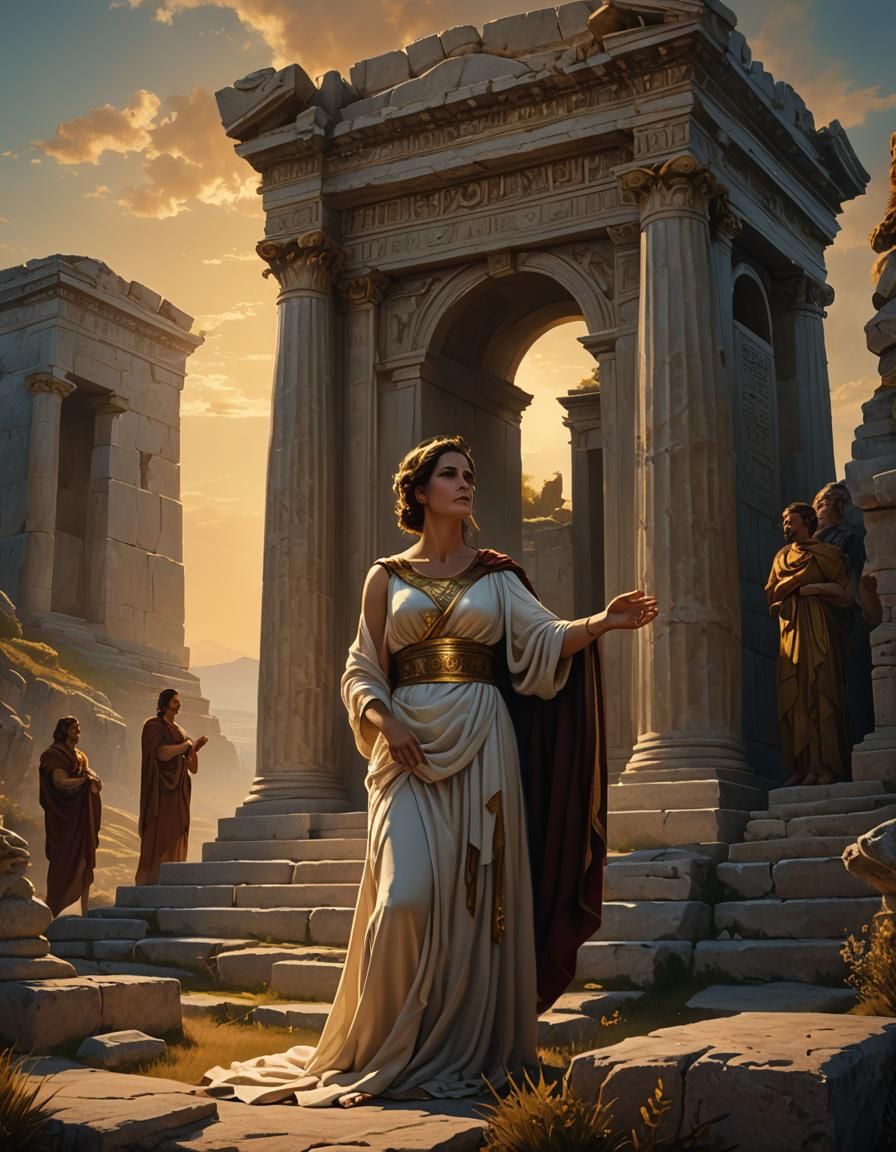 Dramatic Greek Tragedy Scene in Oil Painting