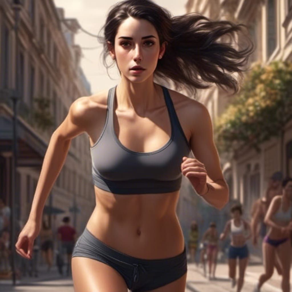 Hyperrealistic Woman Jogging with Pony Tail