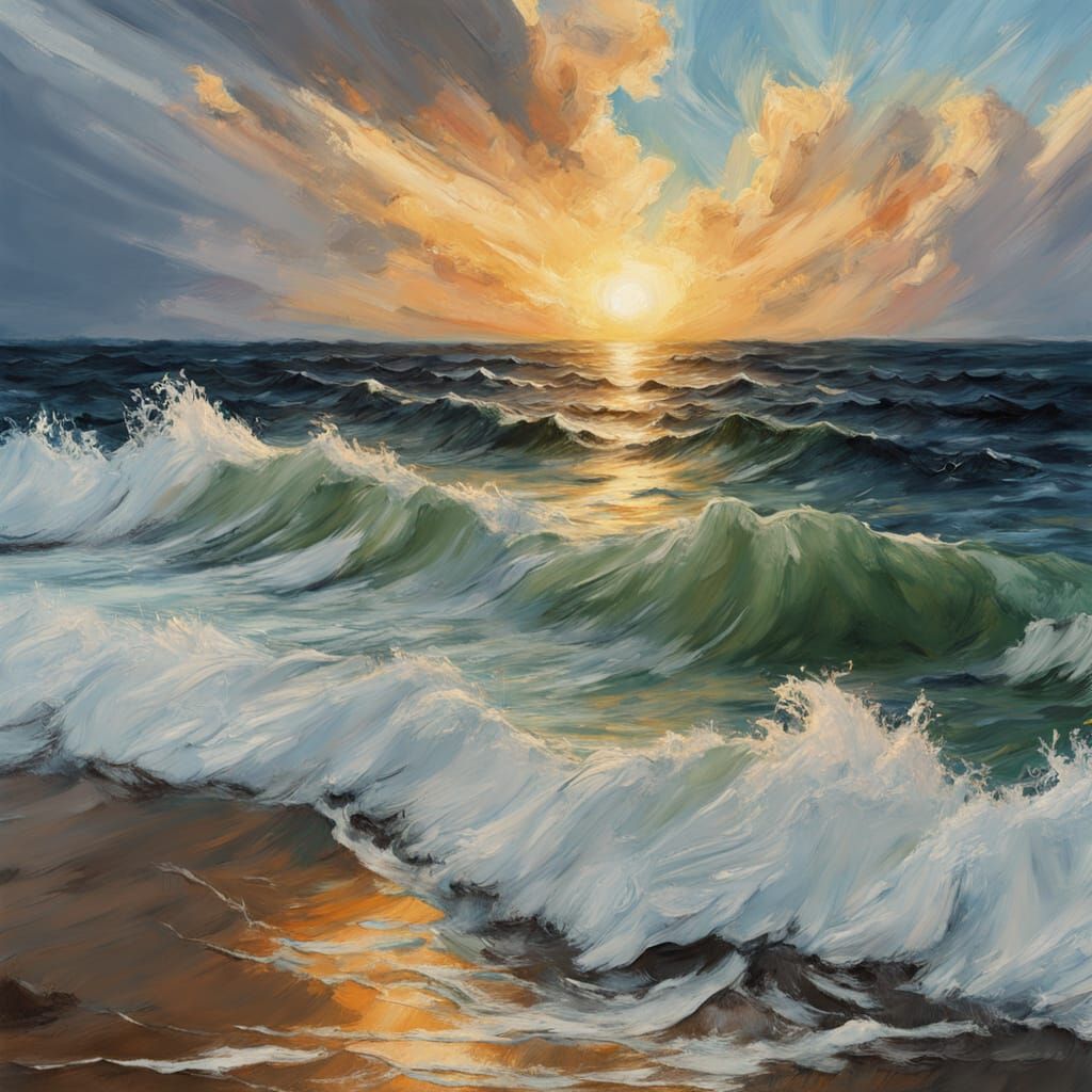 Impressionist Ocean Masterpiece with Thick Brush Strokes