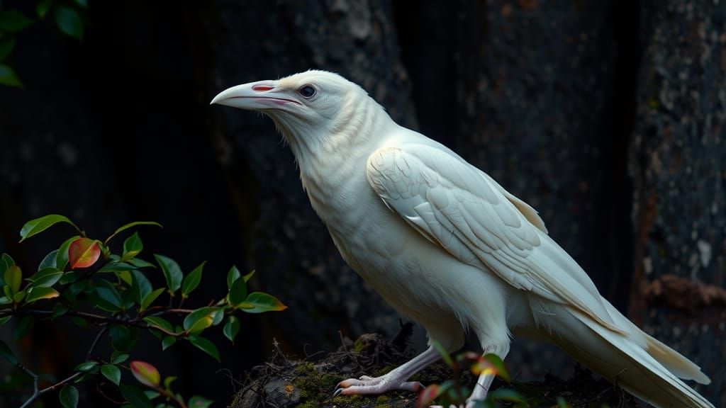 Albino Raven in Photorealistic Nature Photograph
