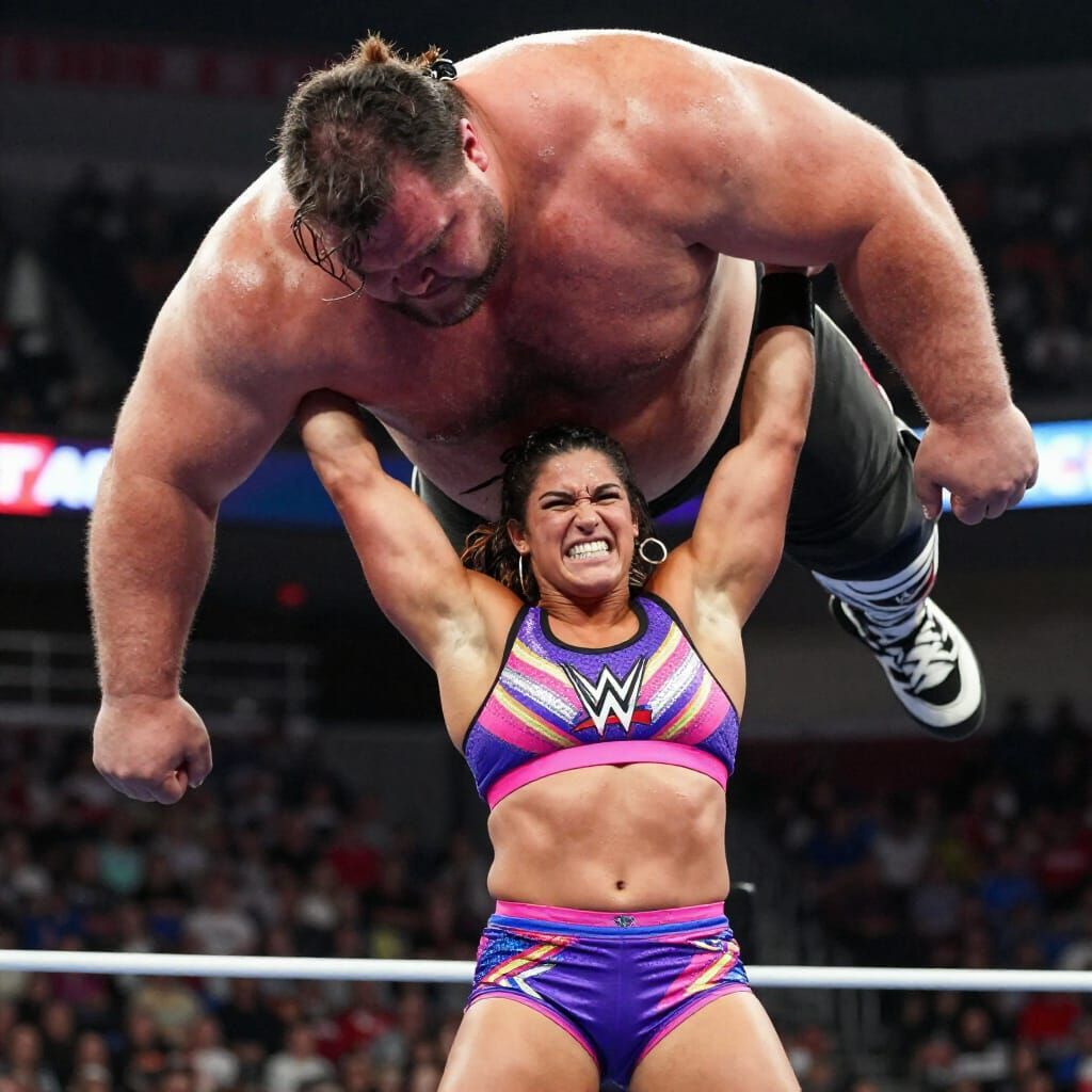 Athletic Wrestler Lifts Sumo Opponent in Hyperrealistic Conc...