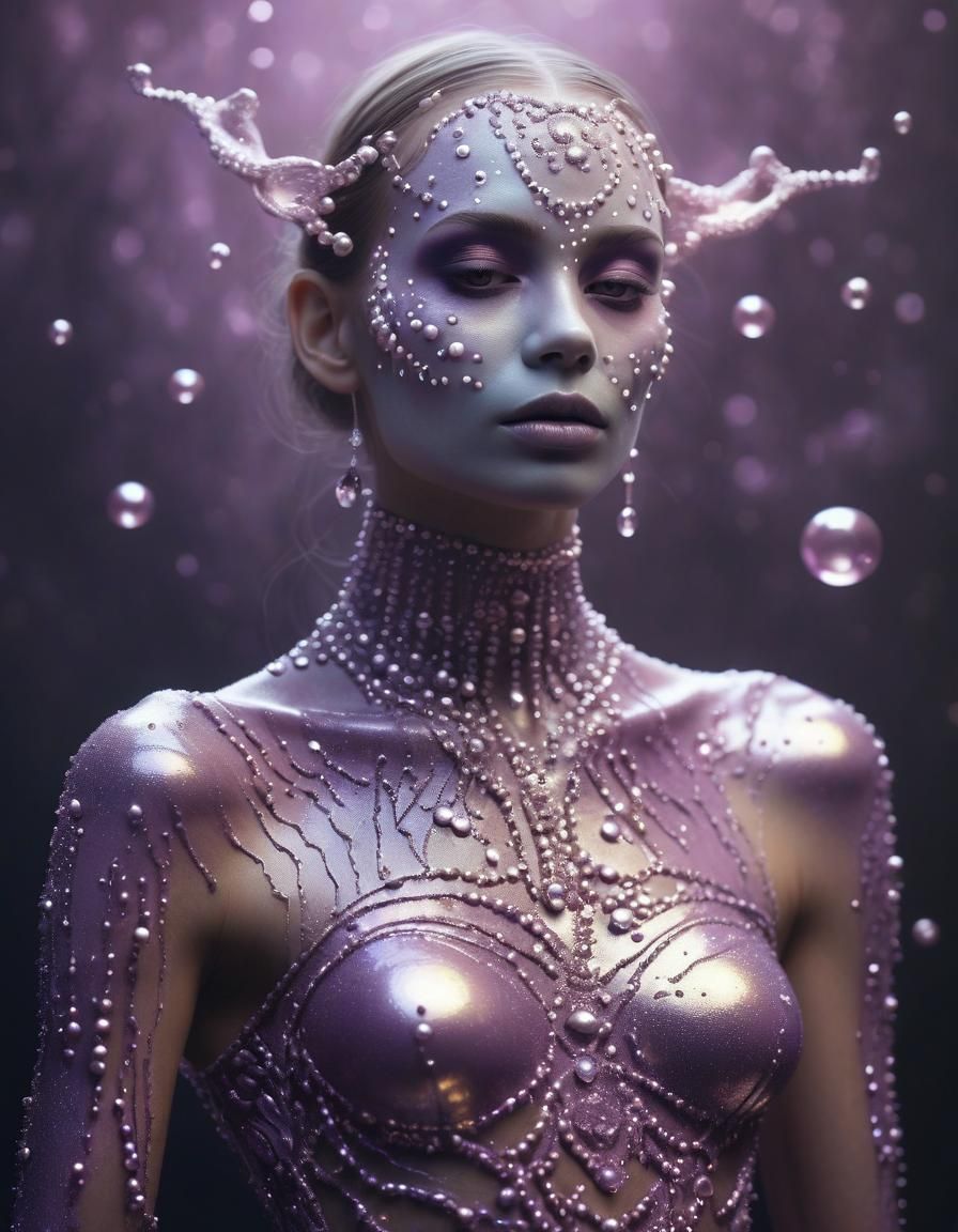 Ethereal Pearl Body Art with Luminous Glow
