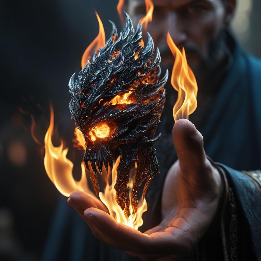 Intricate Flame Held by Sorcerer in 4K