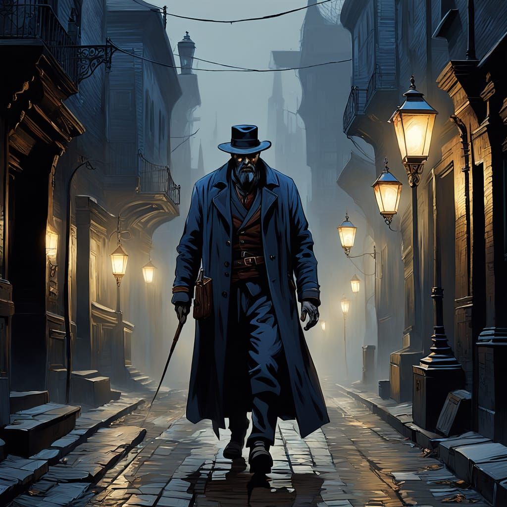 Sinister Figure Disappears in Fog, Gouache Impasto Style