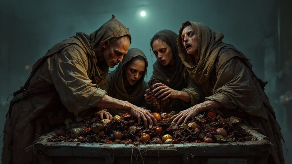 Dystopian Desperation in a Gritty, High-Contrast Setting