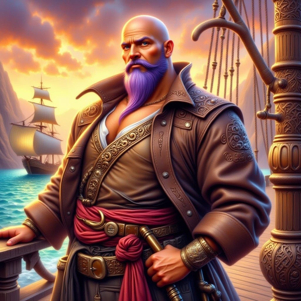 Sleek Pirate Captain in Purple Beard