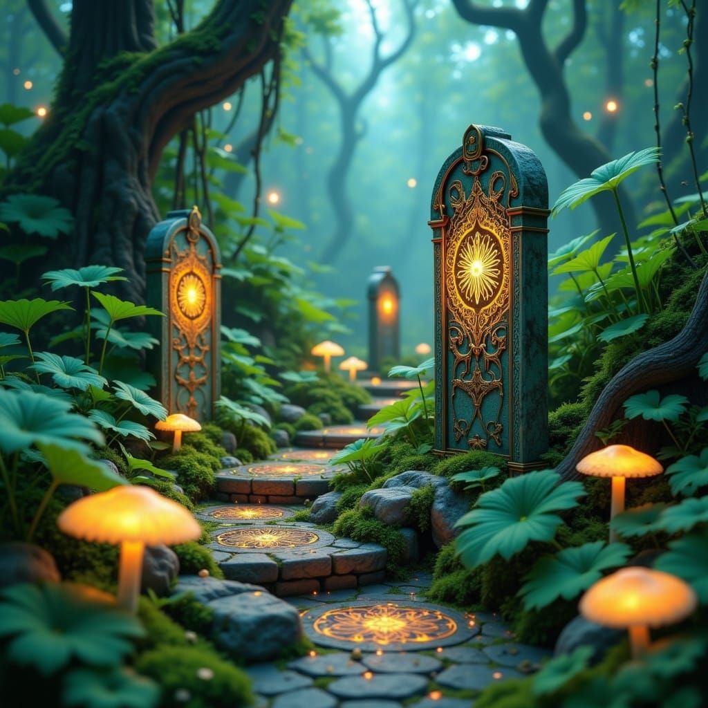 Mystical Irish Kerbstone with Celtic Knotwork in Emerald Lan...