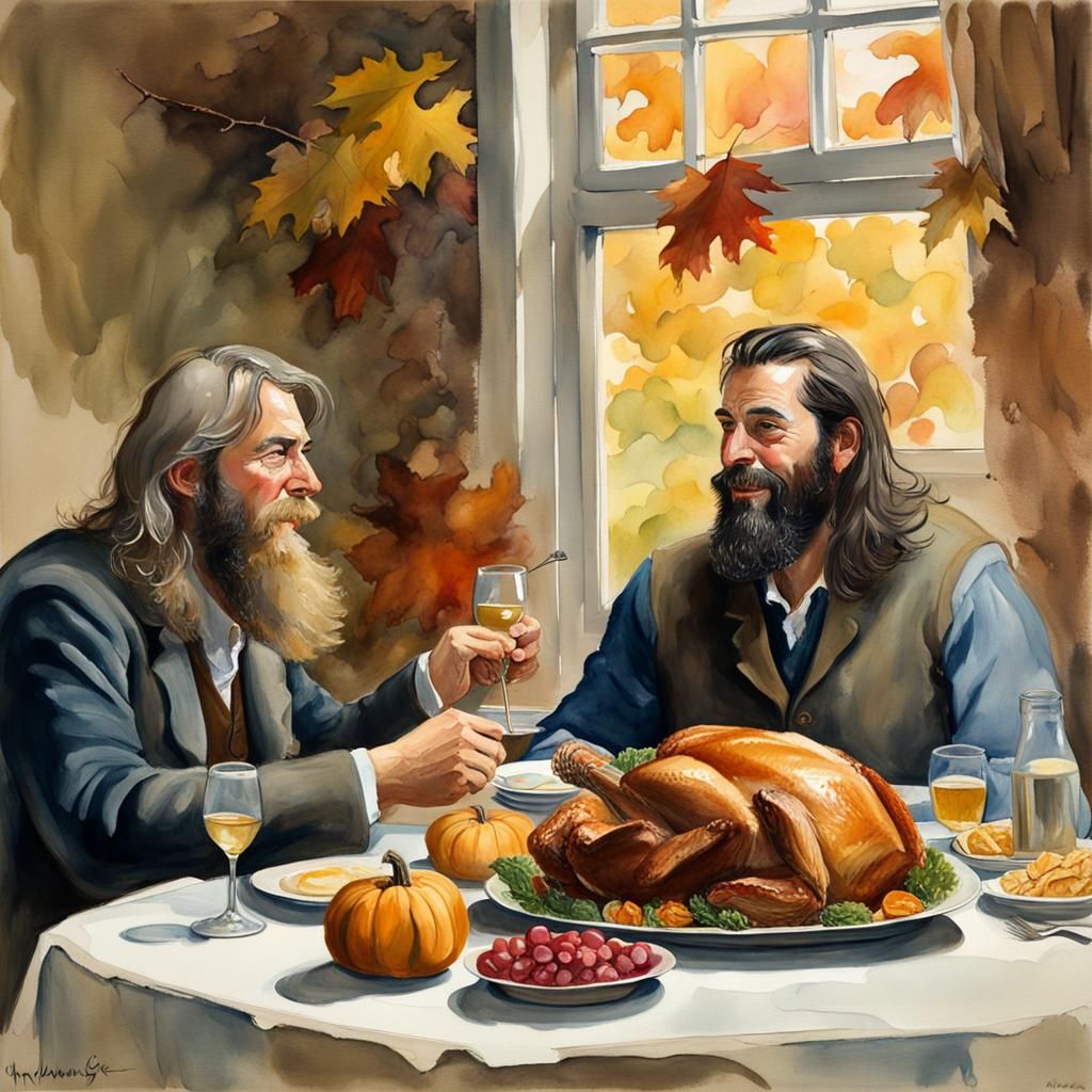 Thanksgiving Dinner: A Gouache and Watercolor Impression