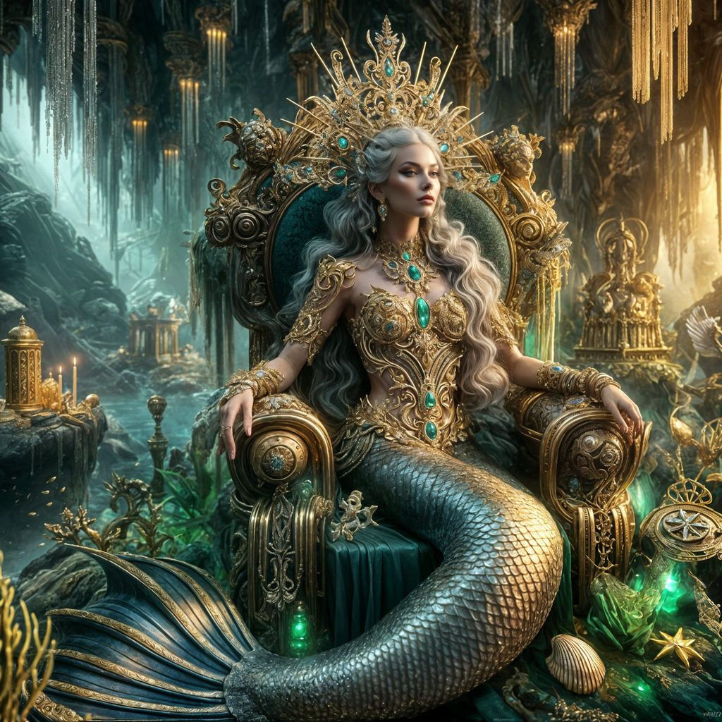 Regal Mermaid Queen in an Enchanted Cave