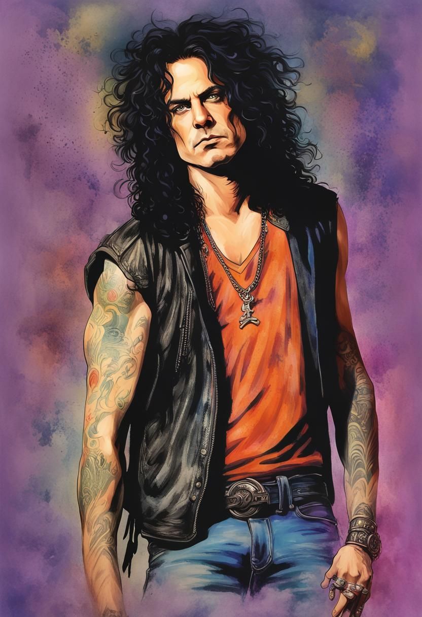Rachel Bolan Rockstar Portrait with Colorful Lighting