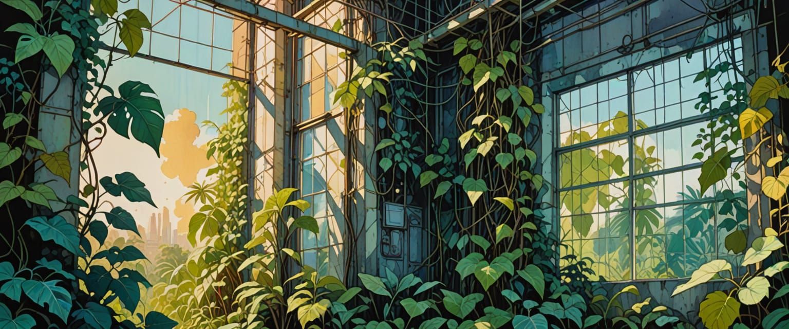 Abandoned Futuristic Factory in Warm Sunlight