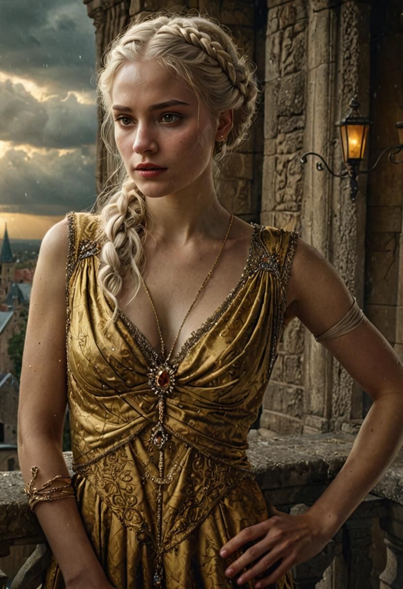 Dramatic Lady on Balcony in Game of Thrones Style