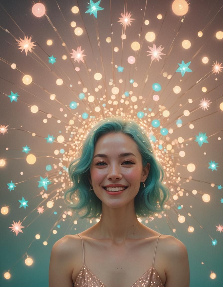 Sparkling Woman with Twinkling Stars in Tonalist Style