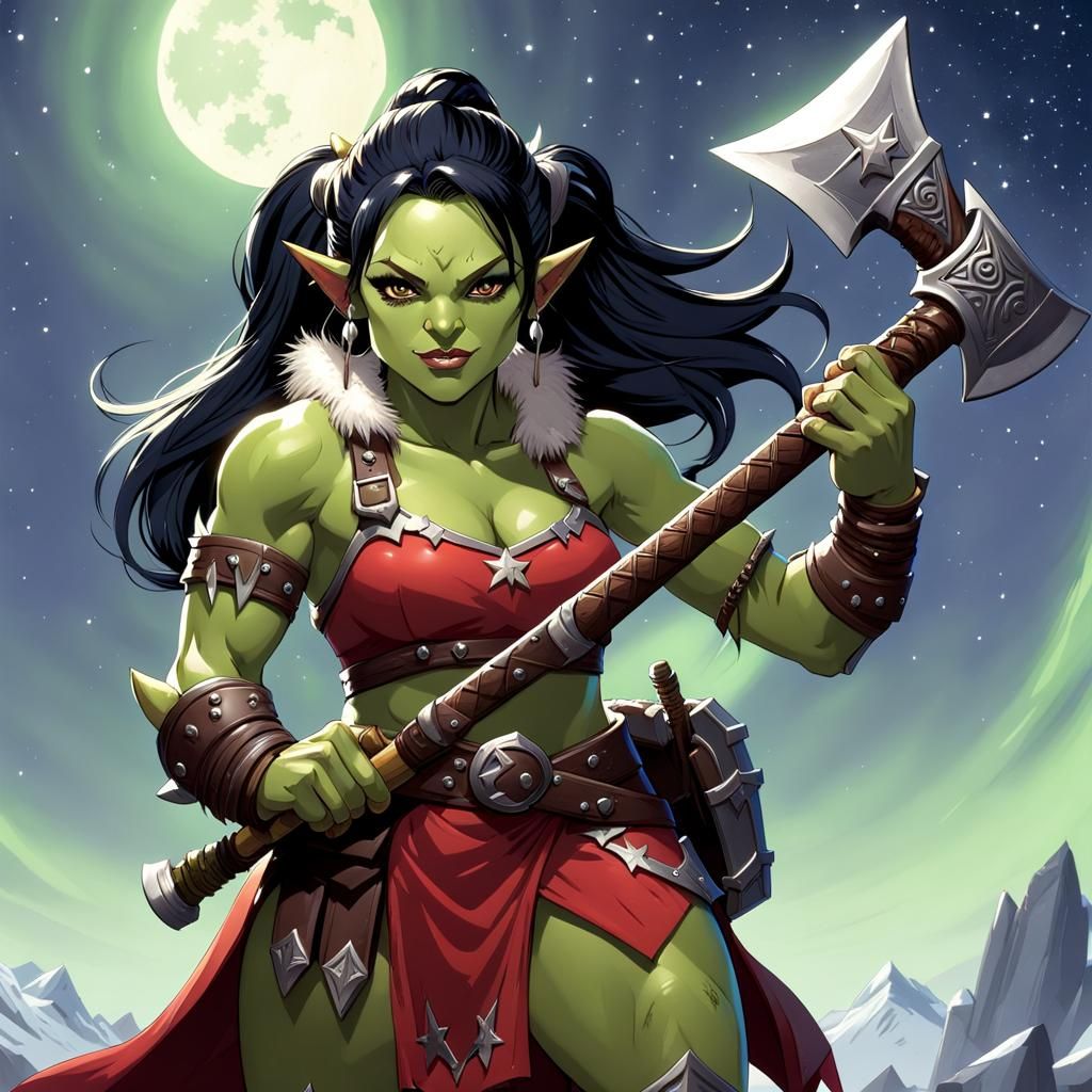Half-Orc Barbarian with Double-Bladed Axe