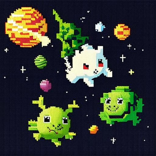 Pixelated Rabbit and Cabbage in Space