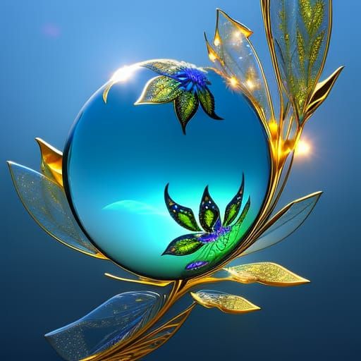 Blue Glass Butterfly Sculpture in Orb