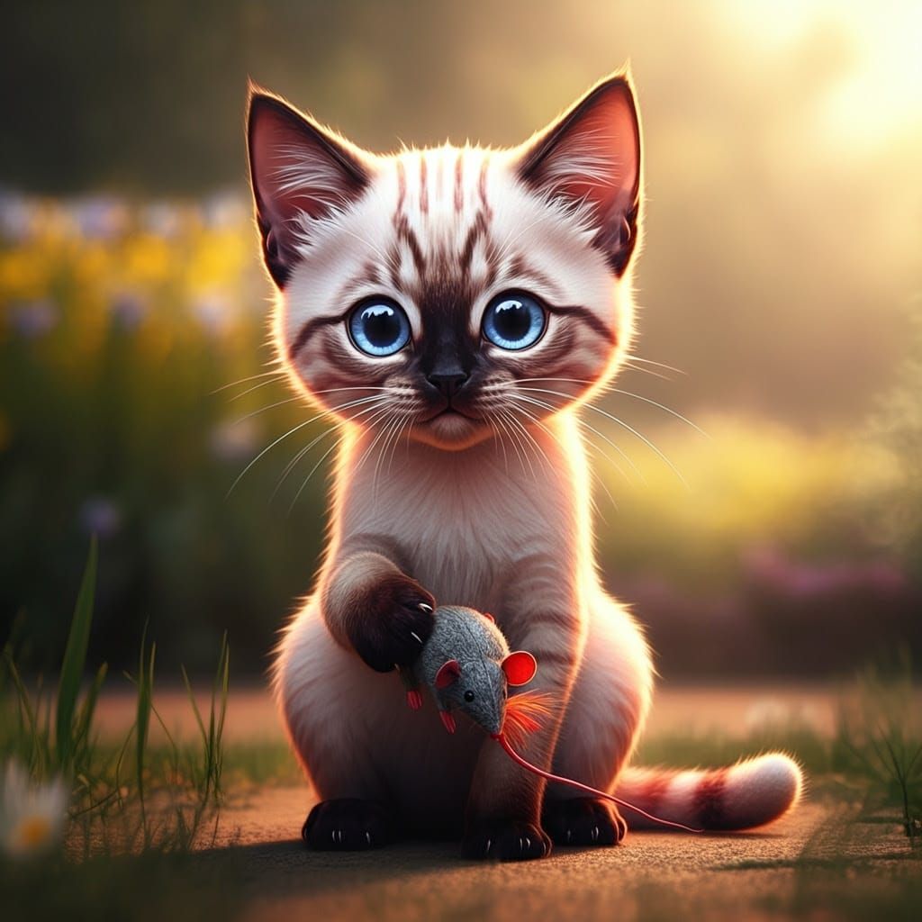 Whimsical CGI Kitten in Sunny Garden