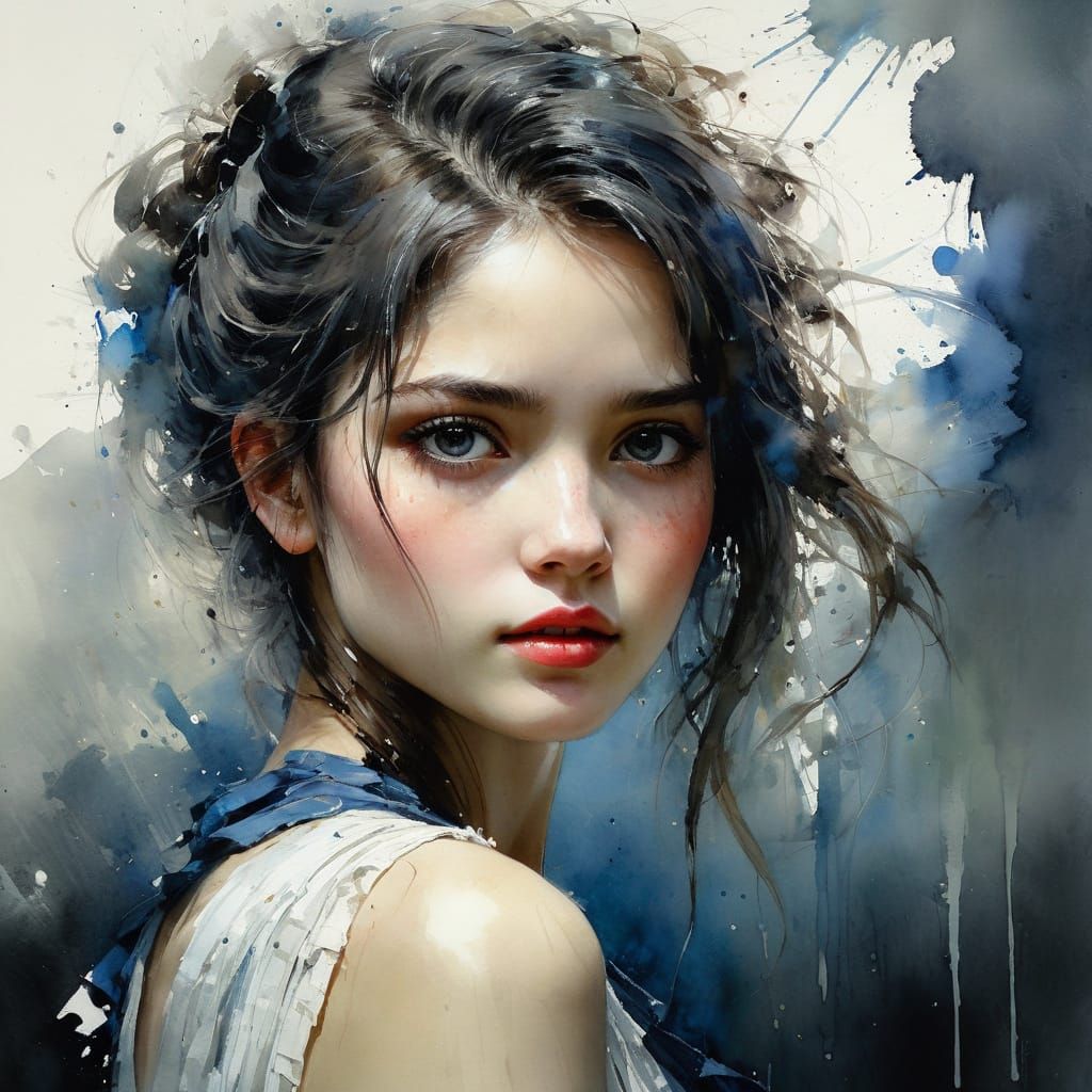 Elegant Victorian Watercolor Portrait in Fine Art Style