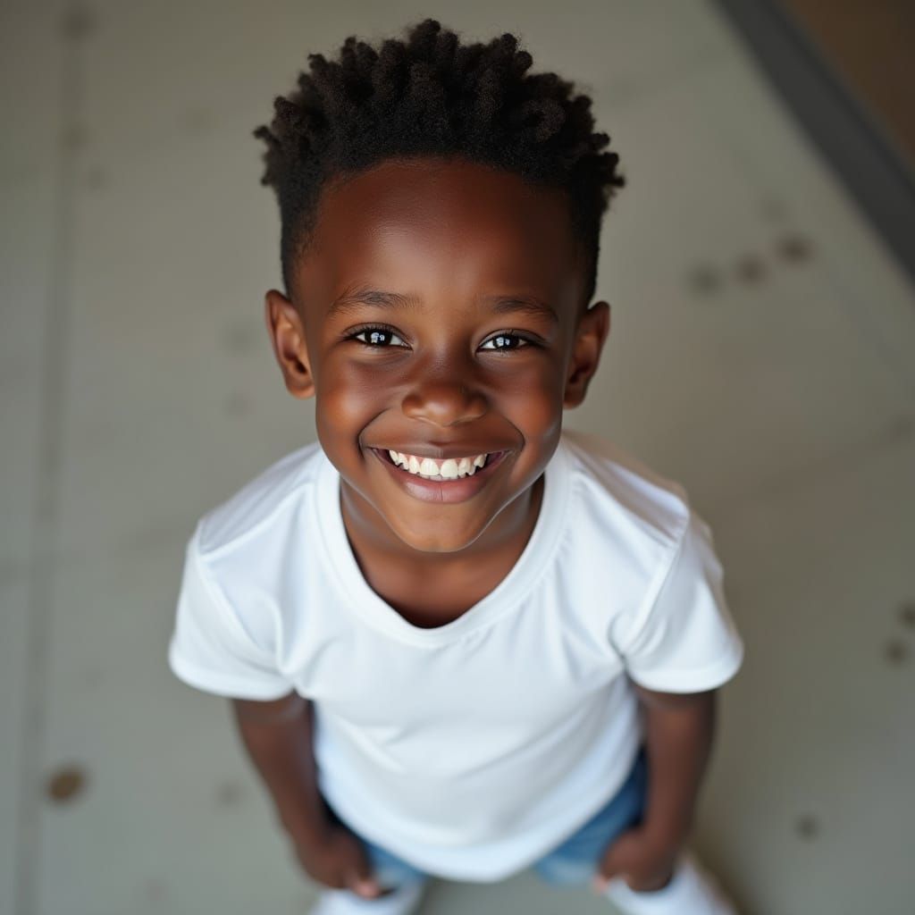 Stunning Hyper-Realistic Portrait of Young Ebony Boy in Casu...