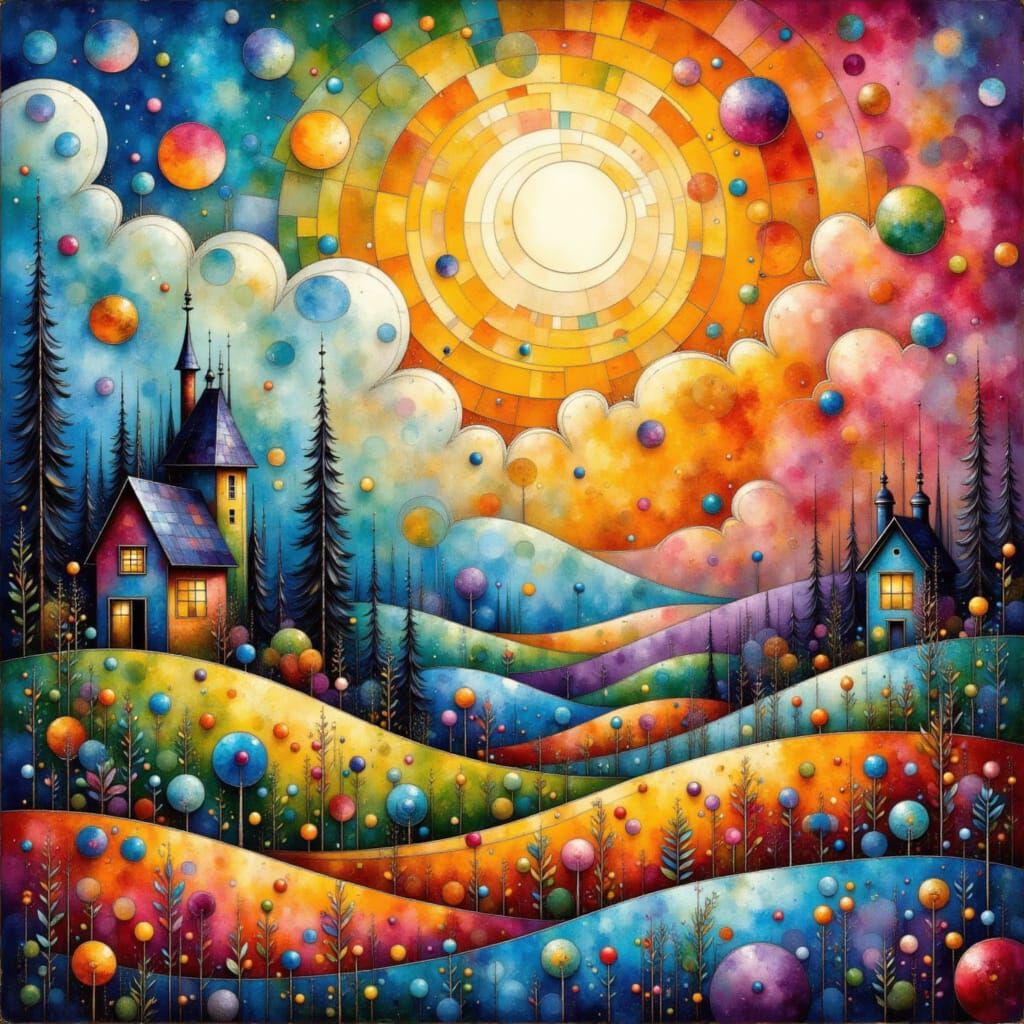 Abstract Polka Dot Landscape Matte Painting