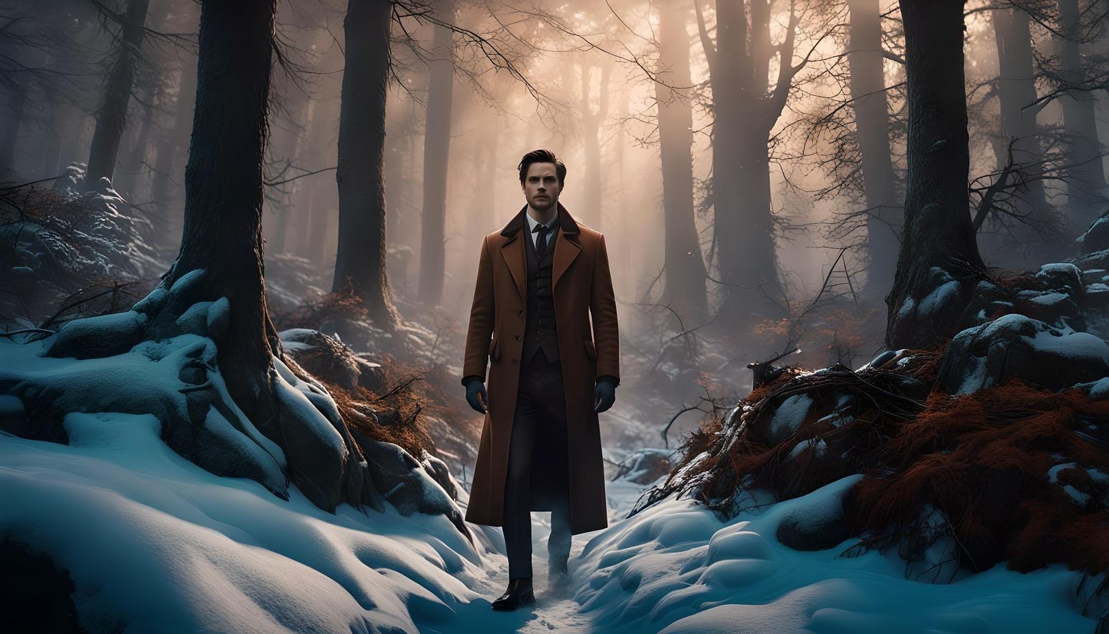 Teacher Lost in Dark Fantasy Forest Digital Art