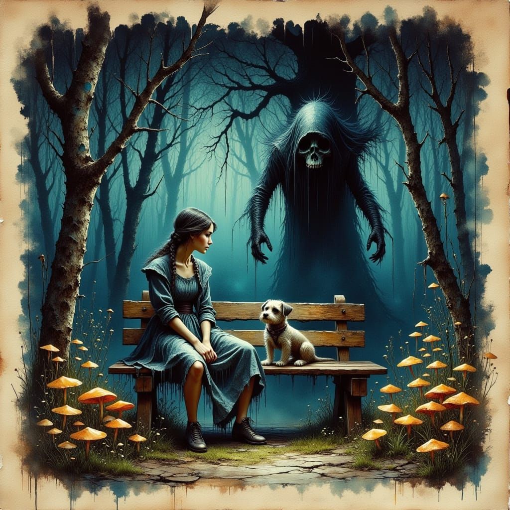 Ghostly Forest Encounter in Watercolor Style