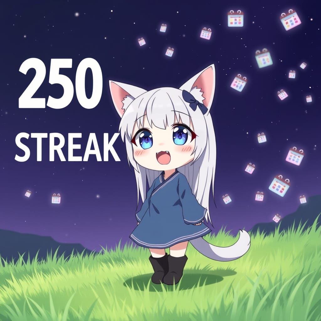 Adorable Anime Catgirl Celebrates 250 Days of Good Fortune
