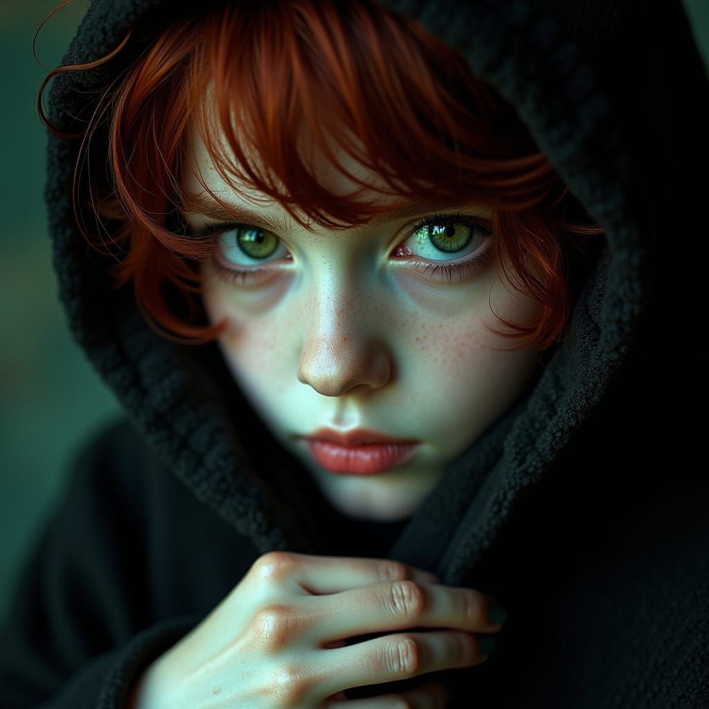 Androgynous Boy Portrait with Emerald Eyes