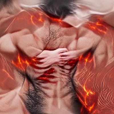 Demonic Transformation: Muscular Figure Bathed in Fire