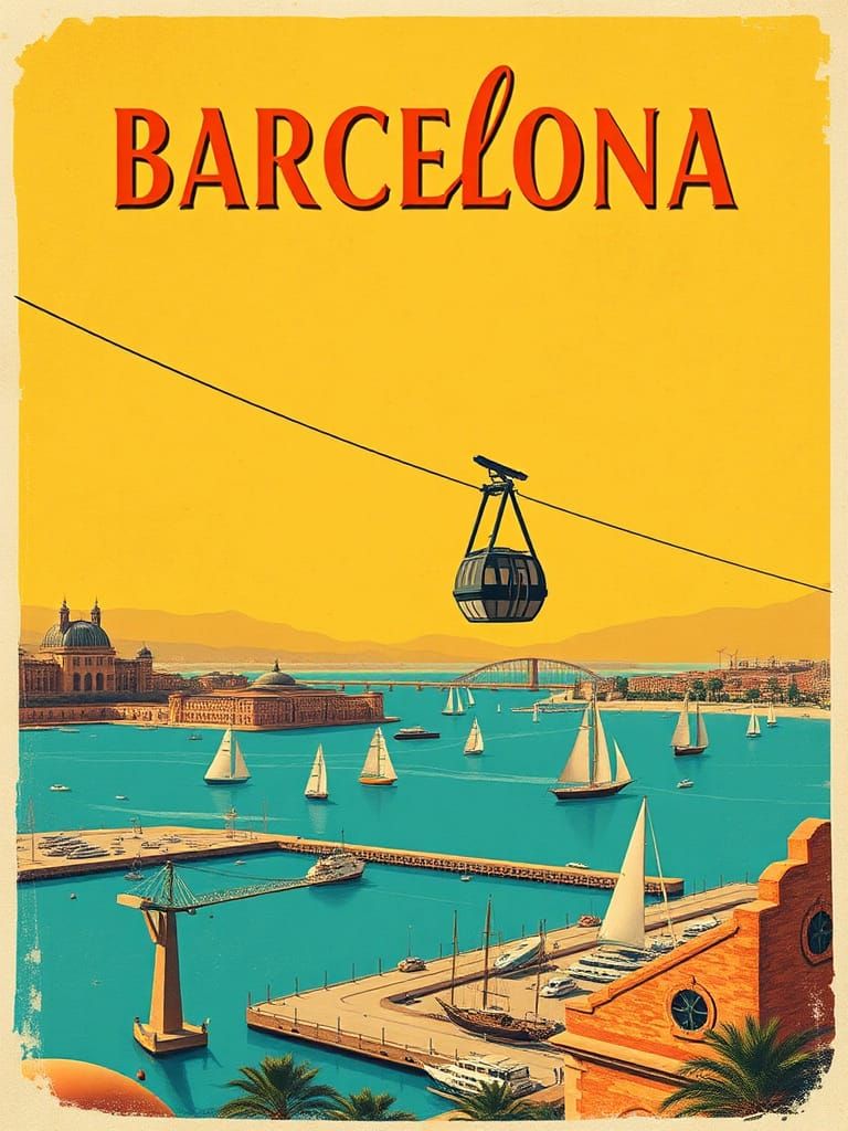 Barcelona Travel Poster in Art Deco Style