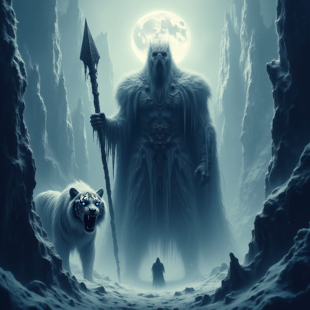 Armored Tundra God in Blizzard Landscape