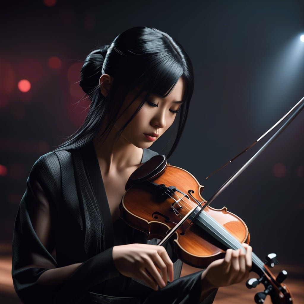 Japanese Woman Playing Violin on Stage in Unreal Engine