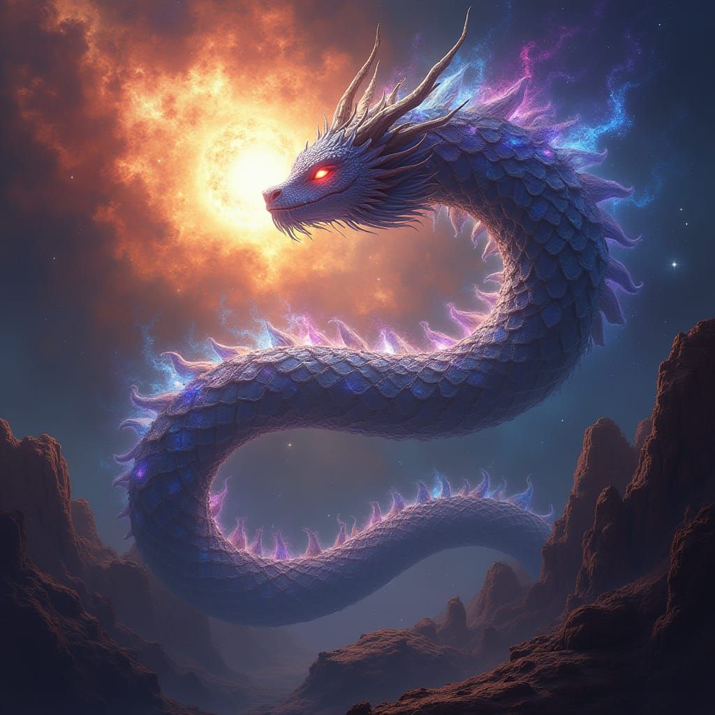 Bioluminescent Serpent Coiled Around Dying Star