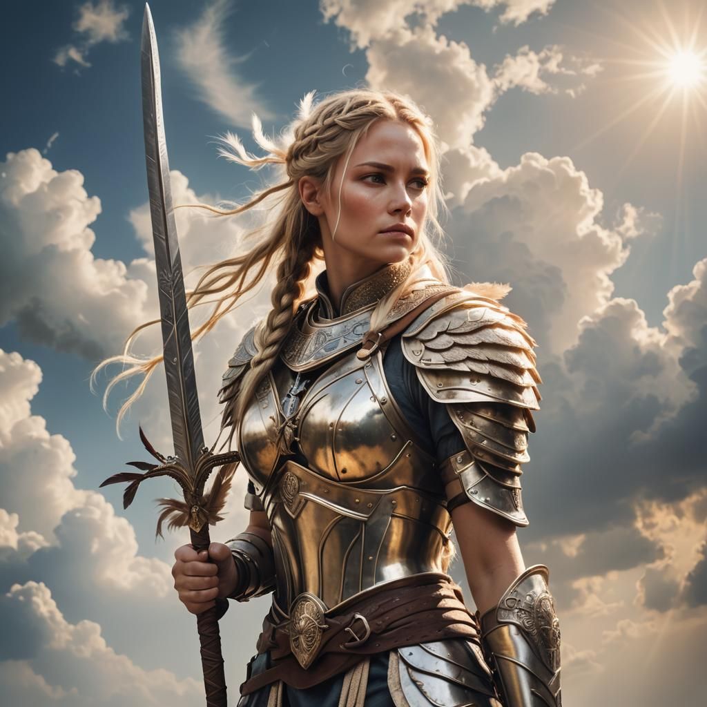 Blond Warrior Woman in Feather Armor