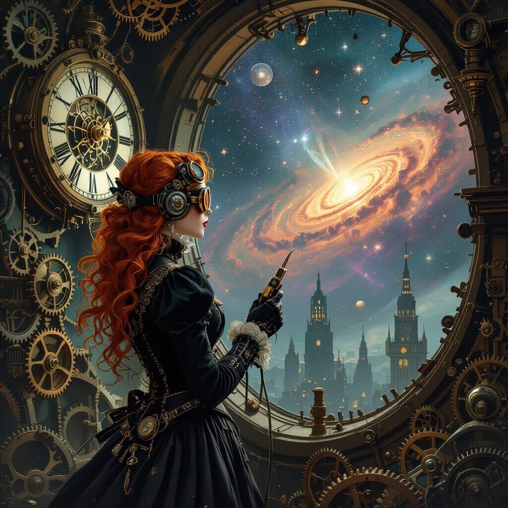 Gothic Artificer Gazing at Clockwork Nebula, Pre-Raphaelite ...