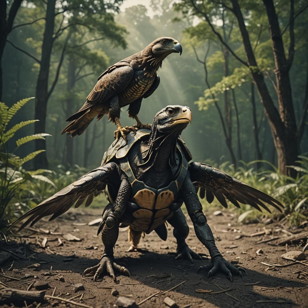 Humanoid Eagle Turtle Grasshopper Hybrid: Cinematic Film Sti...
